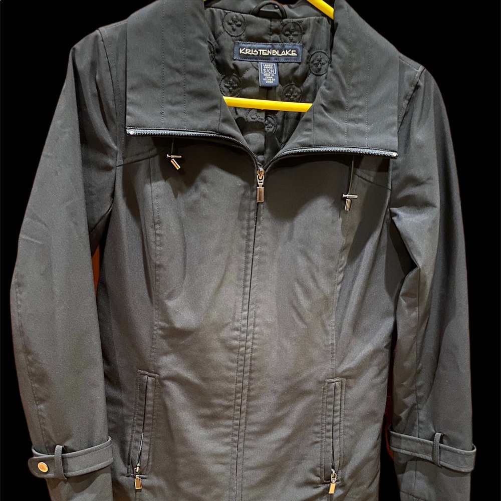 Black hooded rain jacket